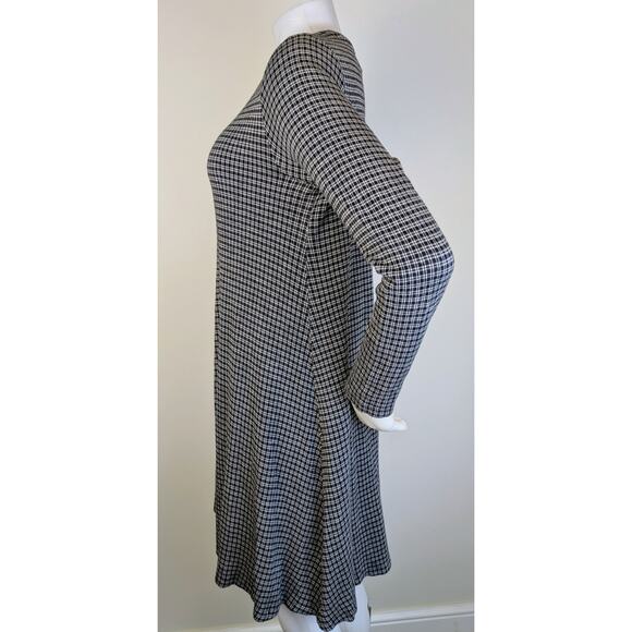 Lou & Gray Loft Swing Dress Small Black White Plaid Ponte Knit Long Sleeve Flowy - Picture 5 of 8